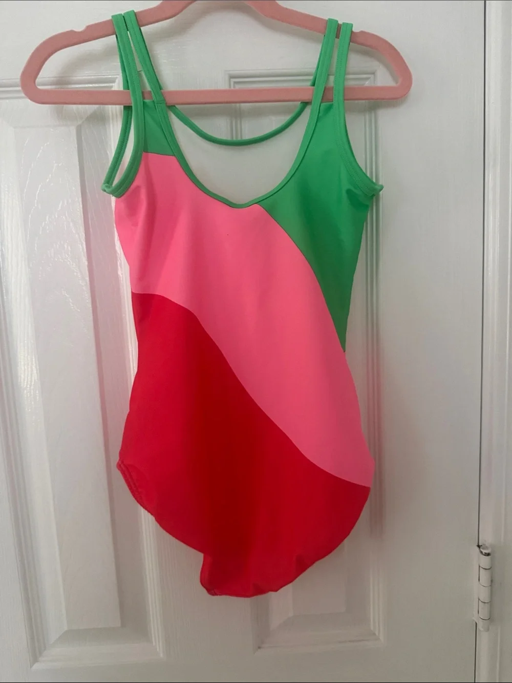 NWOT Old Navy Girls Colorblock One-Piece Swimsuit in Green, Pink & Red